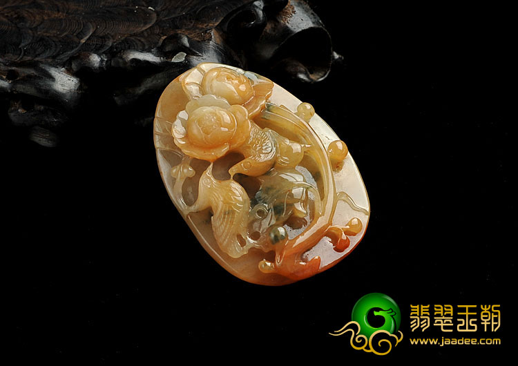 糯冰种红黄翡飘花缅甸翡翠A货花开富贵挂件