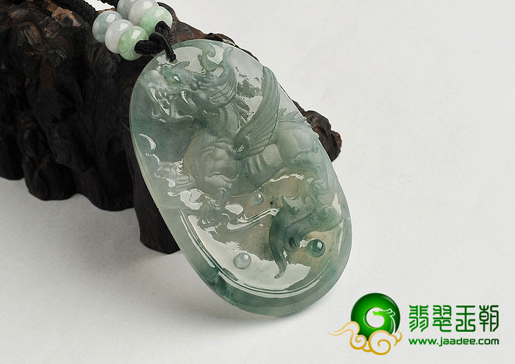 冰种飘花缅甸翡翠A货飞龙在天挂件