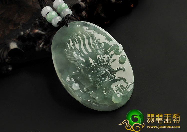 冰种飘花缅甸翡翠A货龙头挂件
