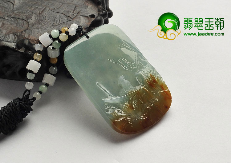 冰种褐黄翡晴水缅甸翡翠A货独钓寒江挂件