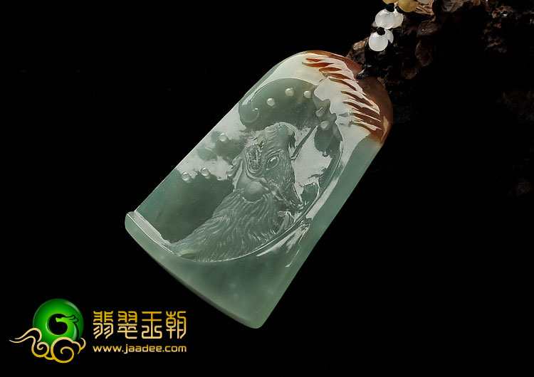 冰种褐黄翡晴水缅甸翡翠A货狼首挂件