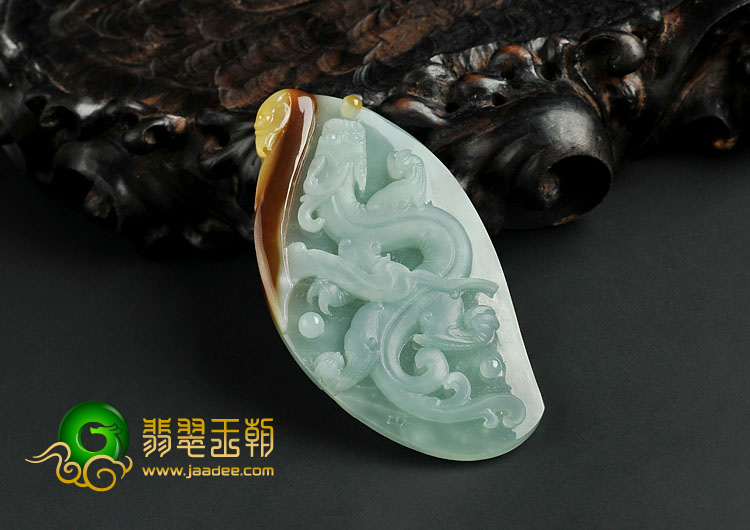 冰种褐黄翡晴水缅甸翡翠A货龙凤牌挂件