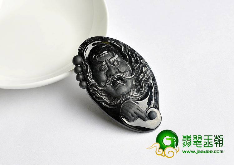 糯冰种（乌鸡种）水墨色缅甸翡翠A货钟馗挂件