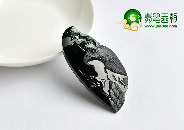 冰种墨翠缅甸翡翠A货鹰头挂件