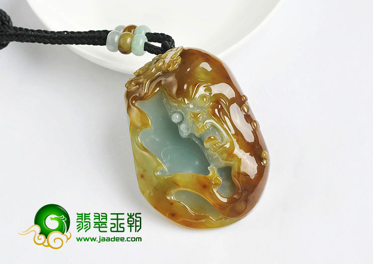 糯冰种褐黄翡晴水缅甸翡翠A货鬼头挂件
