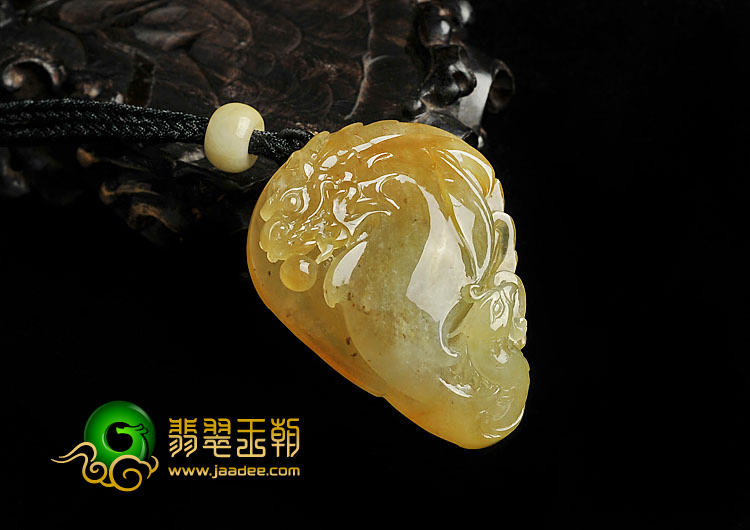 冰种黄翡缅甸翡翠A货龙凤呈祥挂件