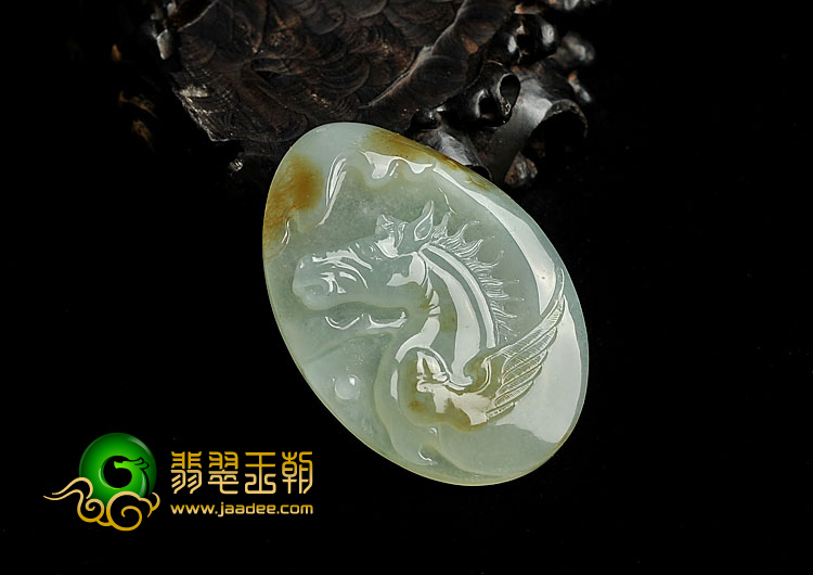 冰种褐黄翡缅甸翡翠A货天马行空挂件