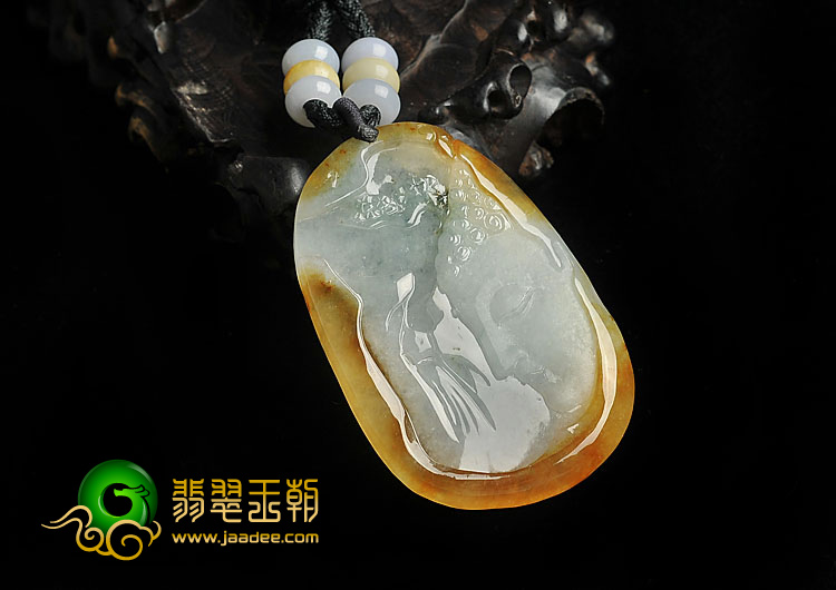冰种褐黄翡飘花缅甸翡翠A货释迦牟尼头挂件
