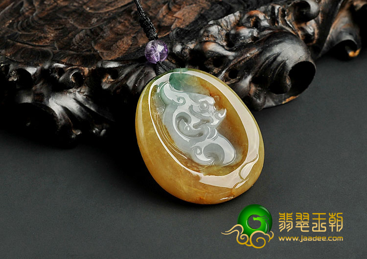 糯冰种三彩缅甸翡翠A货仿古龙挂件