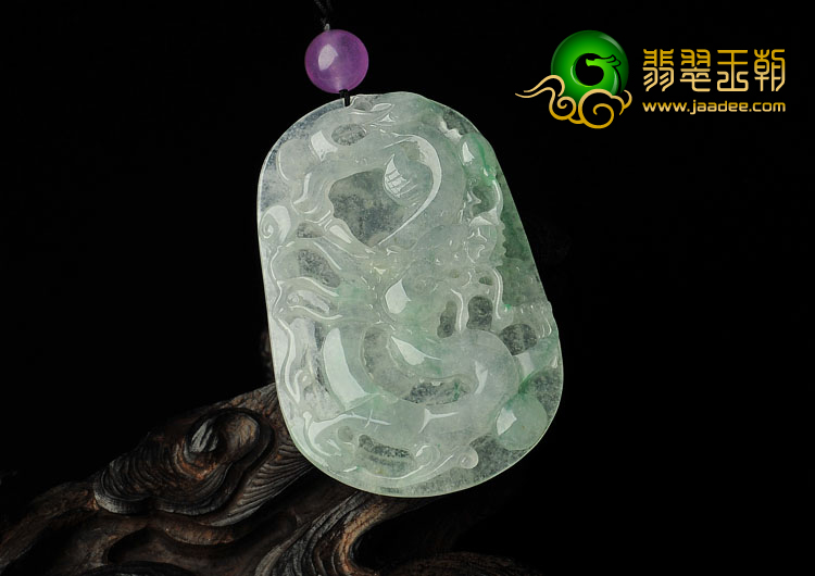 冰种略飘翠缅甸翡翠A货龙牌挂件