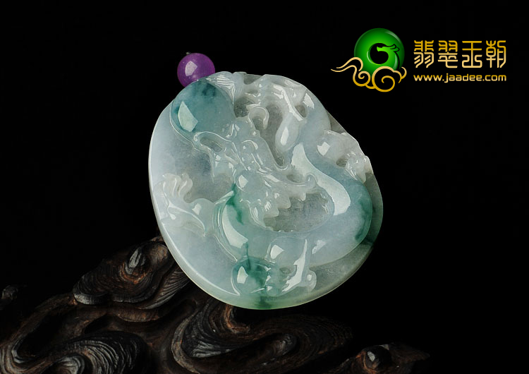糯冰种飘花缅甸翡翠A货龙牌挂件