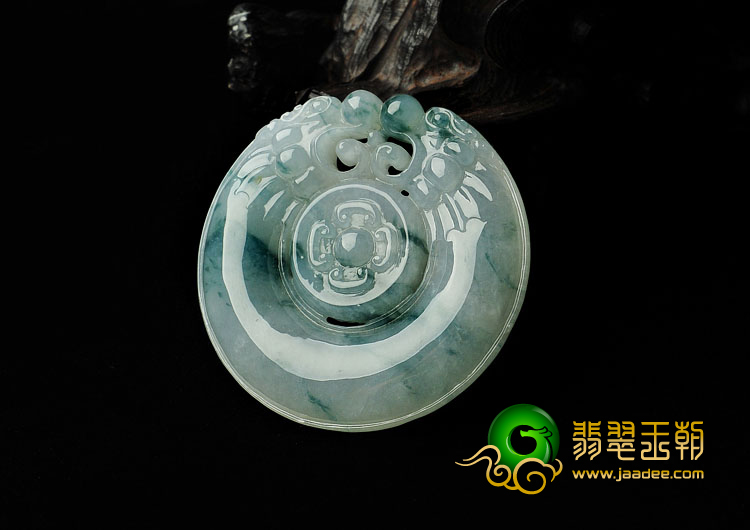 冰种飘花缅甸翡翠A货双龙如意挂件