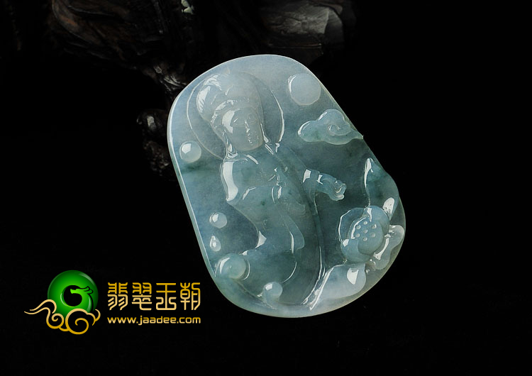 冰种飘花缅甸翡翠A货观音挂件