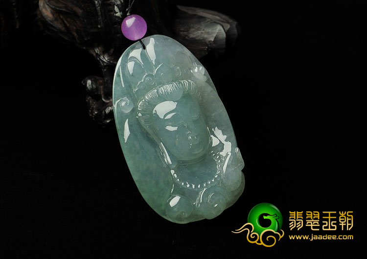 冰种晴水缅甸翡翠A货观音头挂件