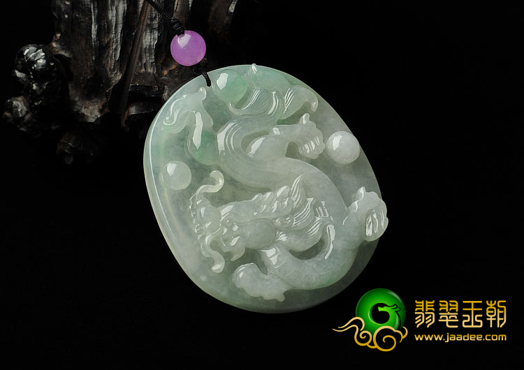 糯冰种晴水缅甸翡翠A货龙凤牌挂件