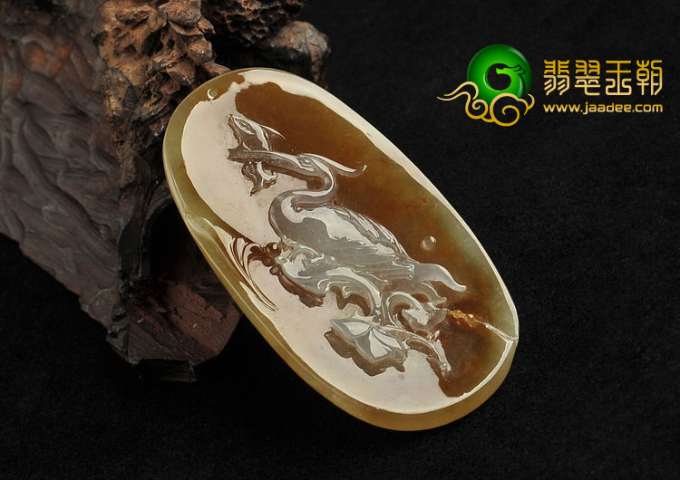 冰种褐黄翡缅甸翡翠A货一路连科挂件