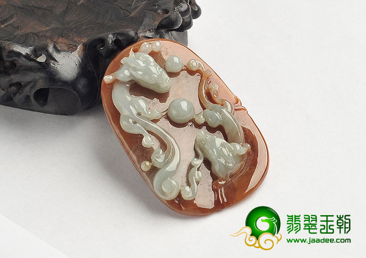 糯冰种褐黄翡缅甸翡翠A货螭龙挂件