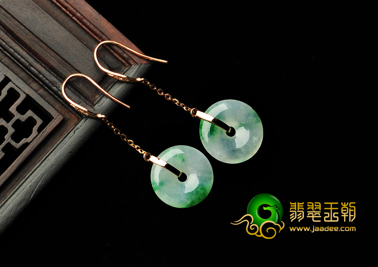 冰种飘翠缅甸翡翠A货镶玫瑰金平安扣耳坠（真钻）
