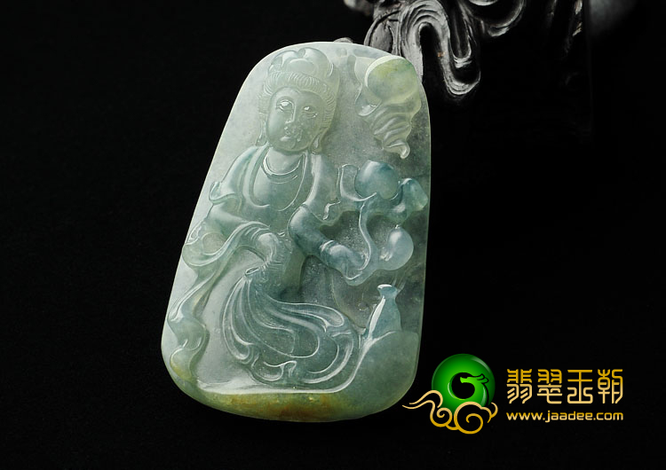 (超值推荐)冰种飘花略带黄翡缅甸翡翠A货观音挂件