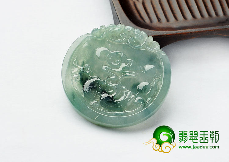 冰种飘花缅甸翡翠A货百年好合挂件