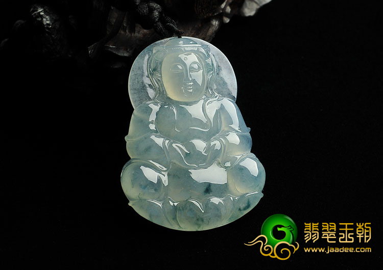 冰种飘花缅甸翡翠A货观音挂件