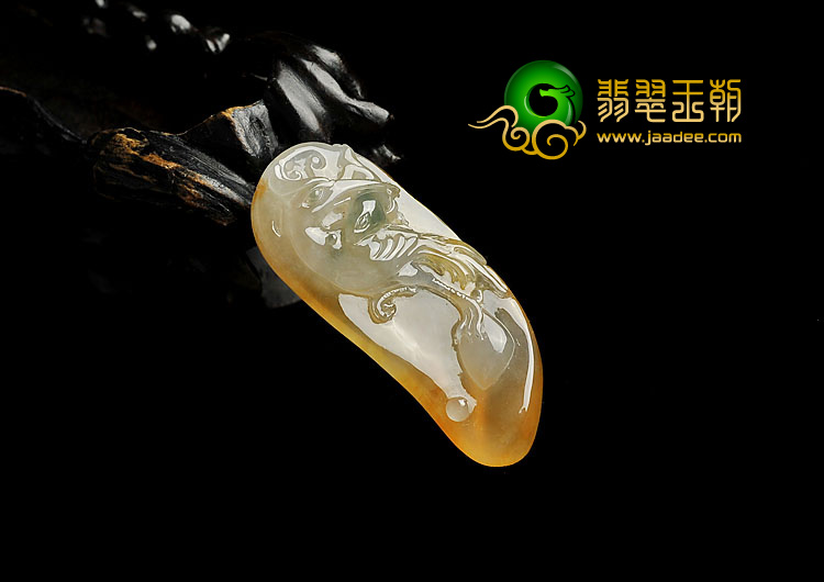 冰种黄翡飘花缅甸翡翠A货一路连科挂件