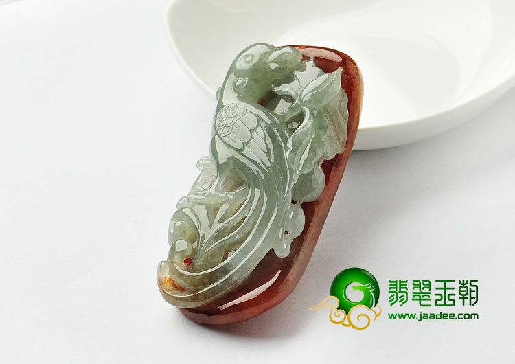 糯冰种晴水褐红翡缅甸翡翠A货龙凤呈祥挂件