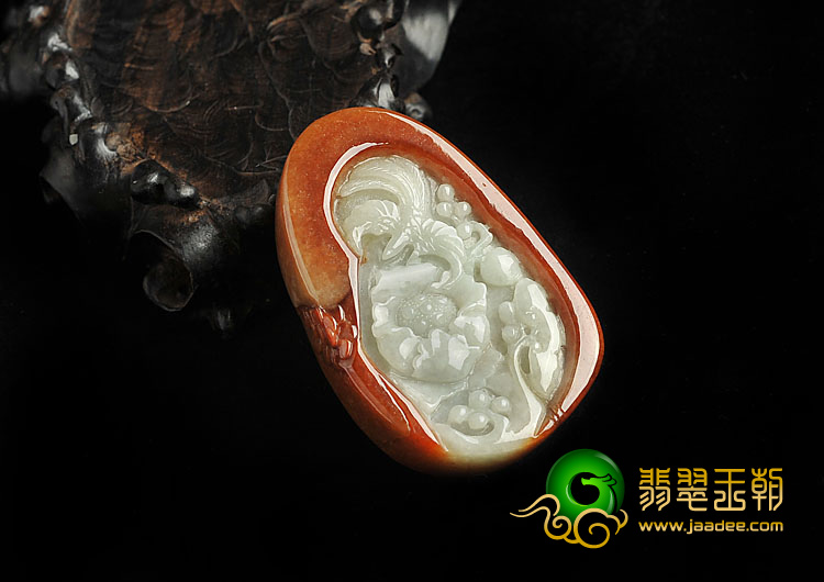 糯冰种红翡缅甸翡翠A货花开富贵挂件