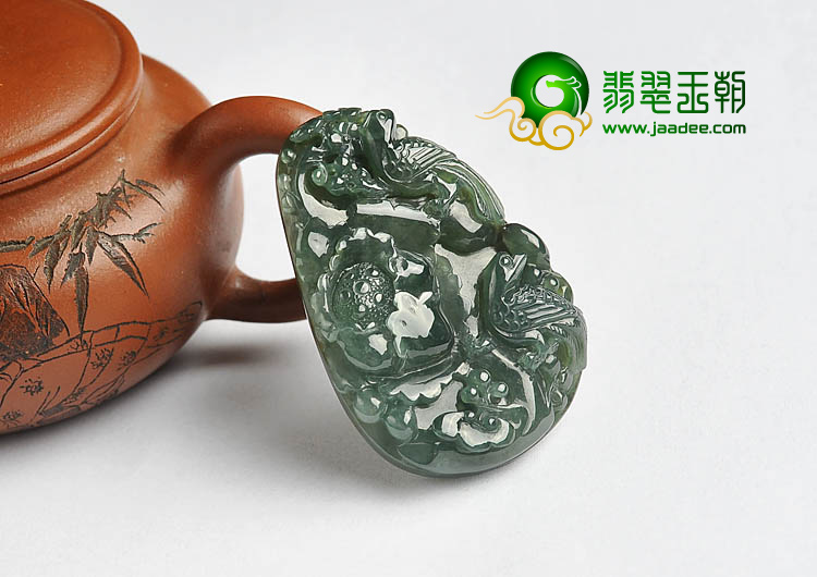 糯冰种晴水缅甸翡翠A货花开富贵挂件