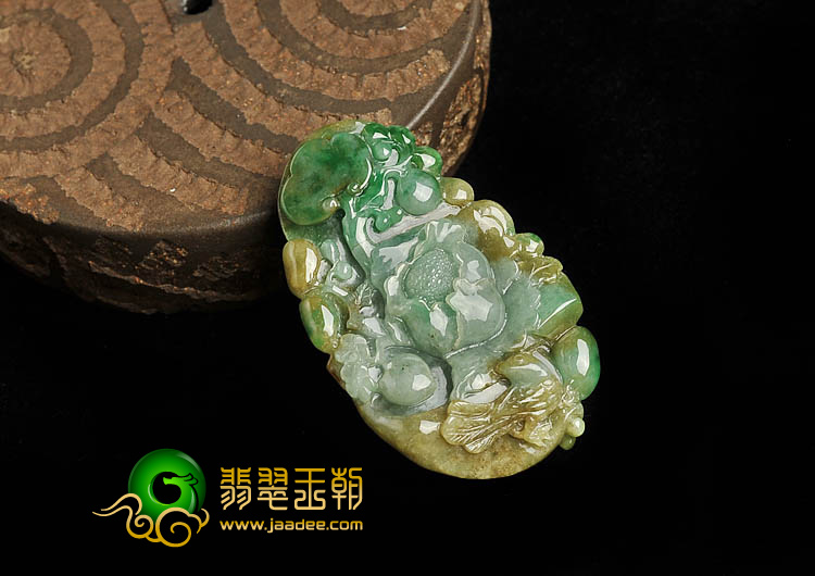 糯冰种黄加绿缅甸翡翠A货花开富贵挂件
