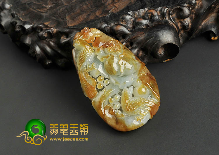 糯冰种褐黄翡缅甸翡翠A货花开富贵挂件