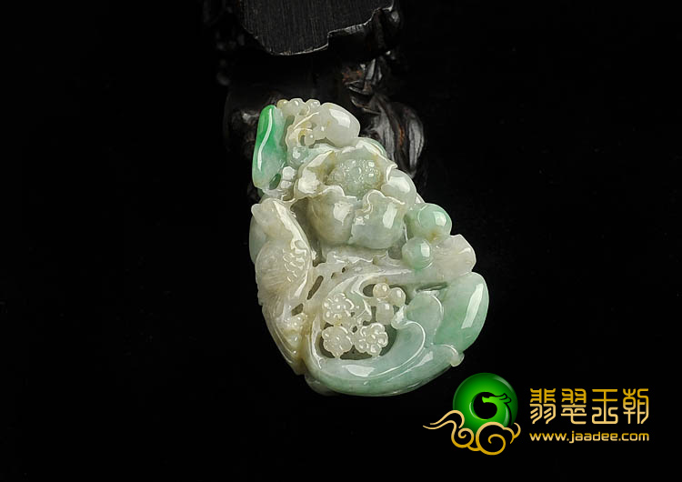 糯冰种三彩缅甸翡翠A货花开富贵挂件