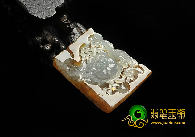 冰种褐黄翡缅甸翡翠A货花开富贵挂件