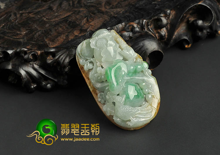 糯冰种三彩缅甸翡翠A货花开富贵挂件