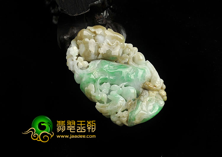 糯冰种三彩缅甸翡翠A货花开富贵挂件