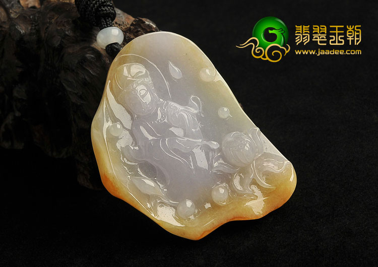 糯冰种褐黄翡淡紫罗兰缅甸翡翠A货站观音挂件