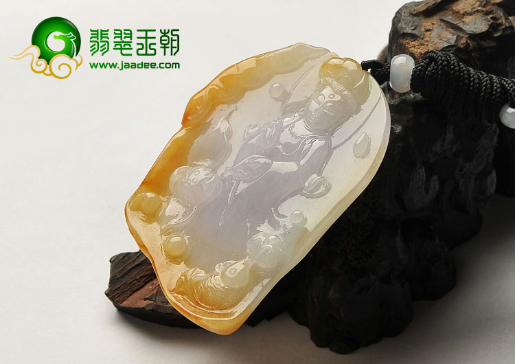 糯冰种褐黄翡淡紫罗兰缅甸翡翠A货站观音挂件