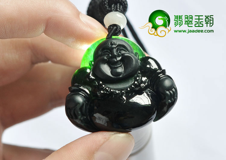 冰玻种墨翠缅甸翡翠A货玉佛挂件