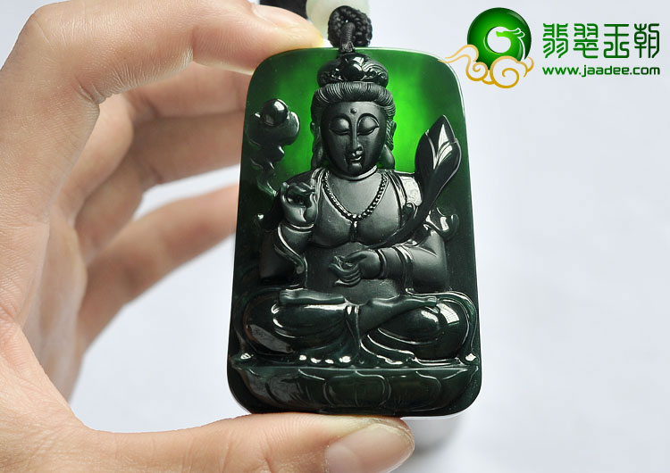 (超值推荐)玻璃种墨翠缅甸翡翠A货观音挂件
