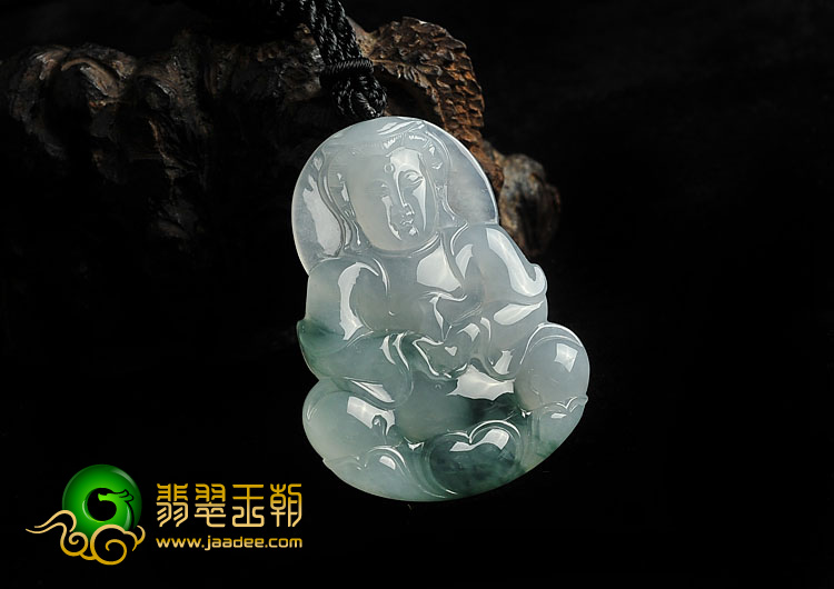冰种飘花缅甸翡翠A货观音挂件