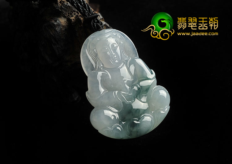 冰种飘花缅甸翡翠A货观音挂件
