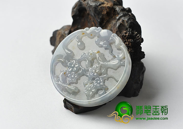 糯冰种紫罗兰飘花缅甸翡翠A货喜上眉梢挂件