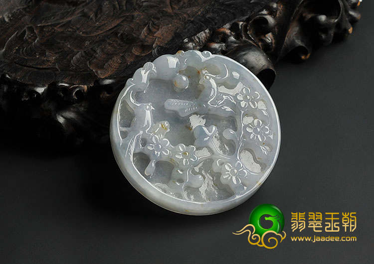 糯冰种紫罗兰飘花缅甸翡翠A货喜上眉梢挂件