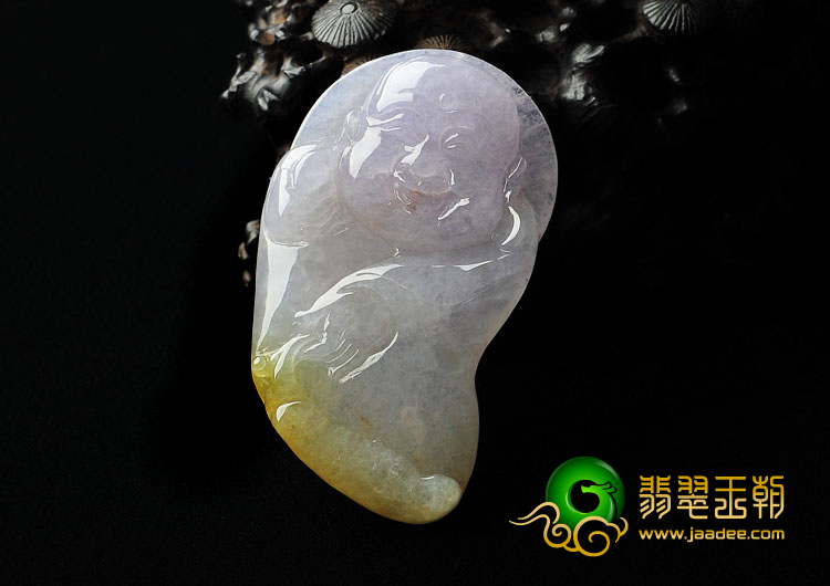 (超值推荐)糯冰种紫罗兰黄翡缅甸翡翠A货玉佛挂件