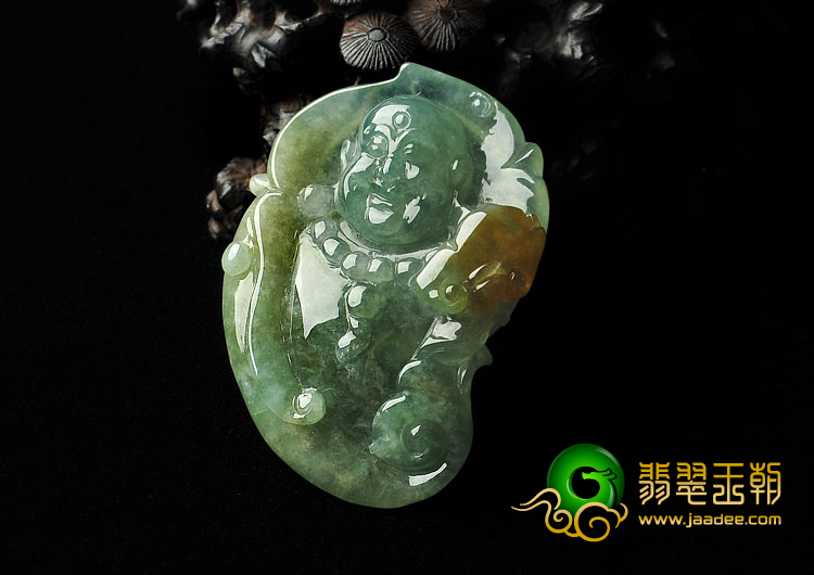 冰种晴水略带褐黄翡缅甸翡翠A货玉佛挂件