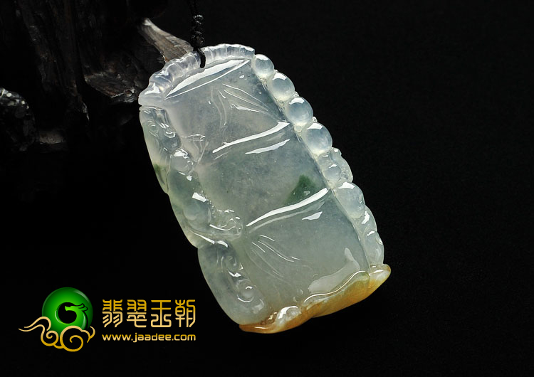 冰种黄翡飘花缅甸翡翠A货节节高挂件