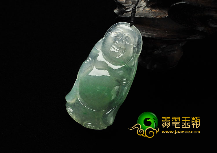 冰种飘绿花缅甸翡翠A货站佛挂件