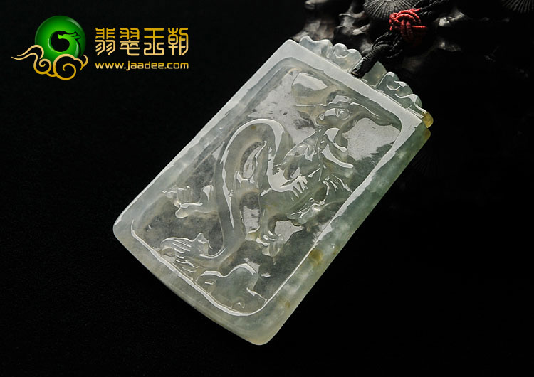 冰种晴水缅甸翡翠A货龙凤牌挂件（一对）