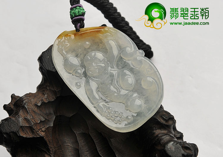 冰种褐黄翡缅甸翡翠A货招财童子挂件