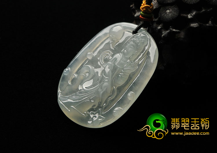 冰种晴水缅甸翡翠A货站观音挂件